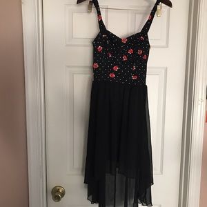 Black and red floral high low dress